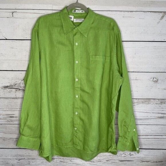 NWOT Options Green 100% Linen Long Sleeve Button Up Shirt Men Size Large 16-16.5 - Picture 8 of 10